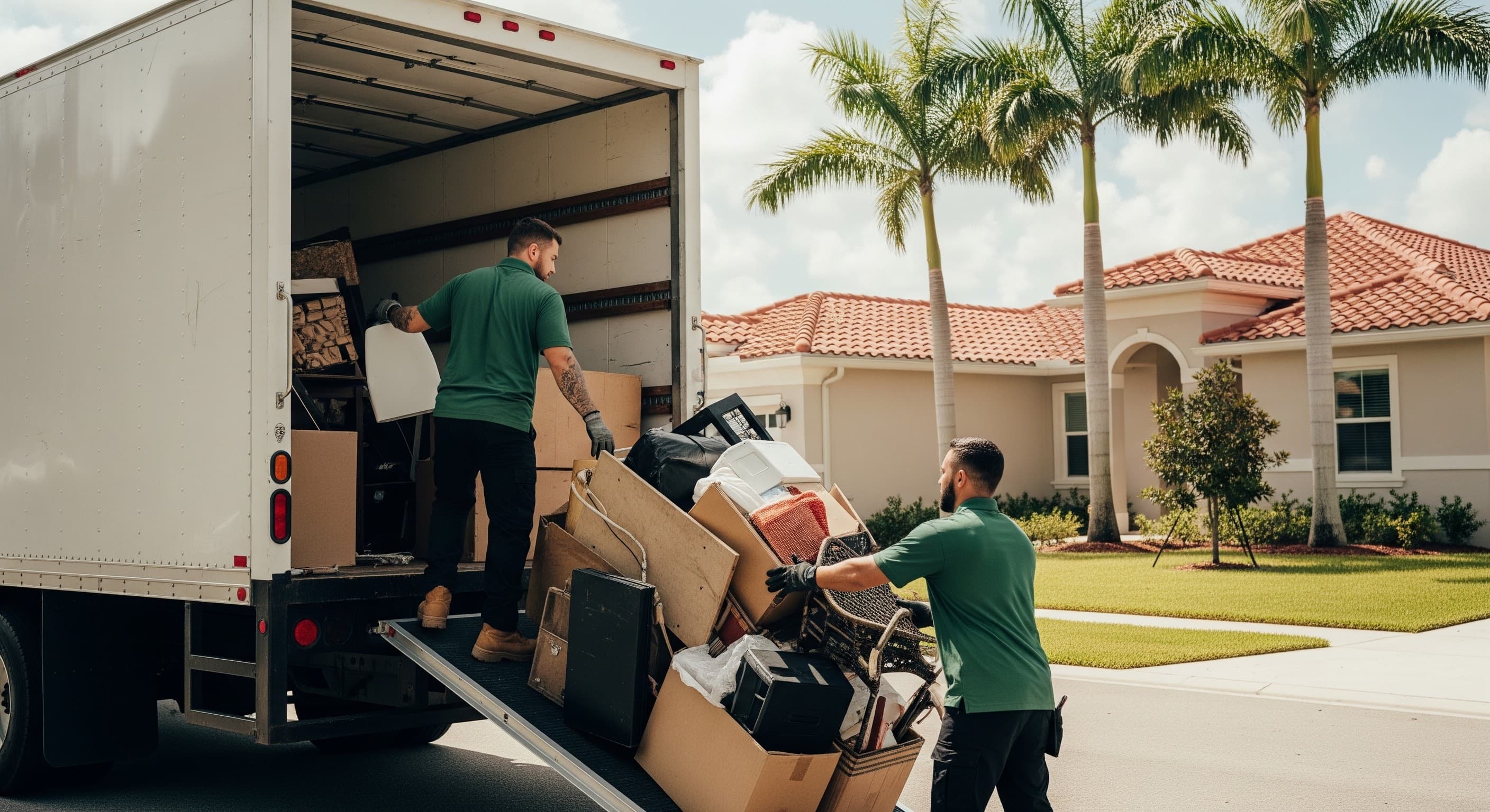 Junk removal crew loading a truck in Miami